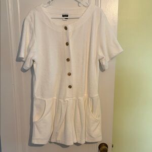 VINTAGE White Terry cloth Button-Up Romper